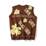 Men Sweater Flower Jacquard Sweater Vest Men's Loose Pullover