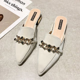 Finn Chain Pointed Toe Mule Closed Toe Half Slippers Women 1 Summer Square Heel Pointed Toe Metal Chain Mules Shoes Women