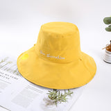 Women Bucket Hat Large Brim Embroidered Sun Protection Sunshade
