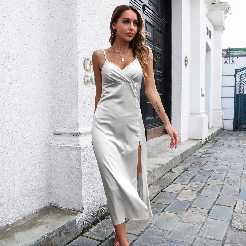 Taffeta Dress Satin Backless Suspender Dress