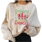 Merry and Bright Sweatshirts Fleece-Lined Christmas Personality Printed Loose Sweatshirt plus Size Women