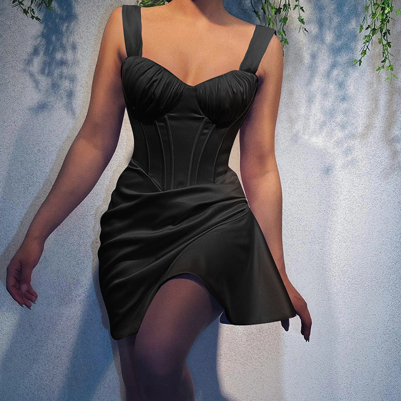 Taffeta Dress Satin Waist Tight Sexy Temperament Dress