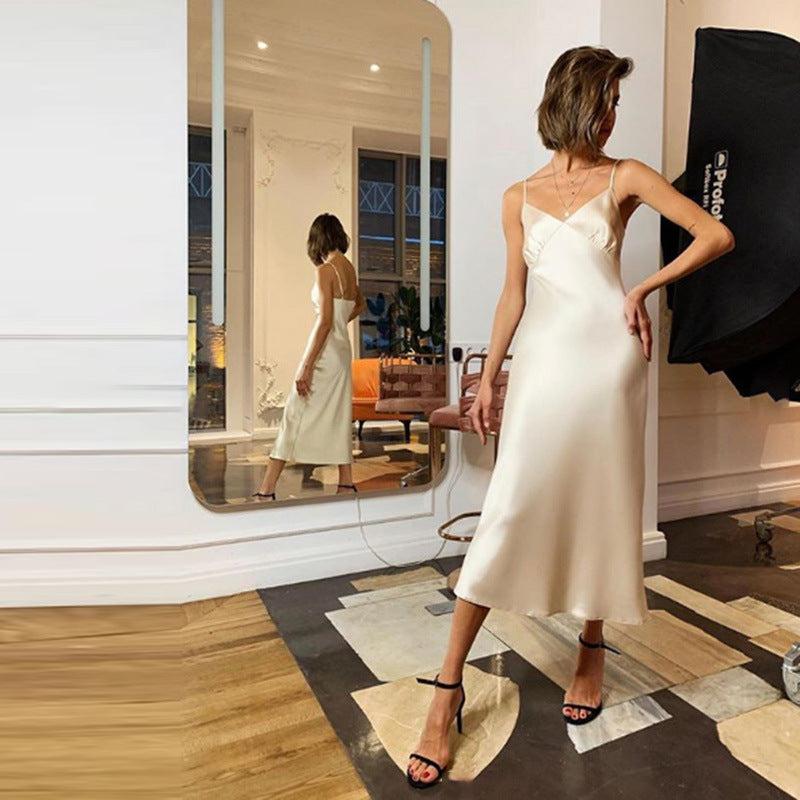 Taffeta Dress Sexy Satin Strap Stretch Elegant Slim Dress