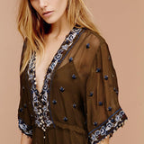 Beth Dutton Bohemian Dress Winter Autumn Maxi Dresses See-through Flower Embroidery