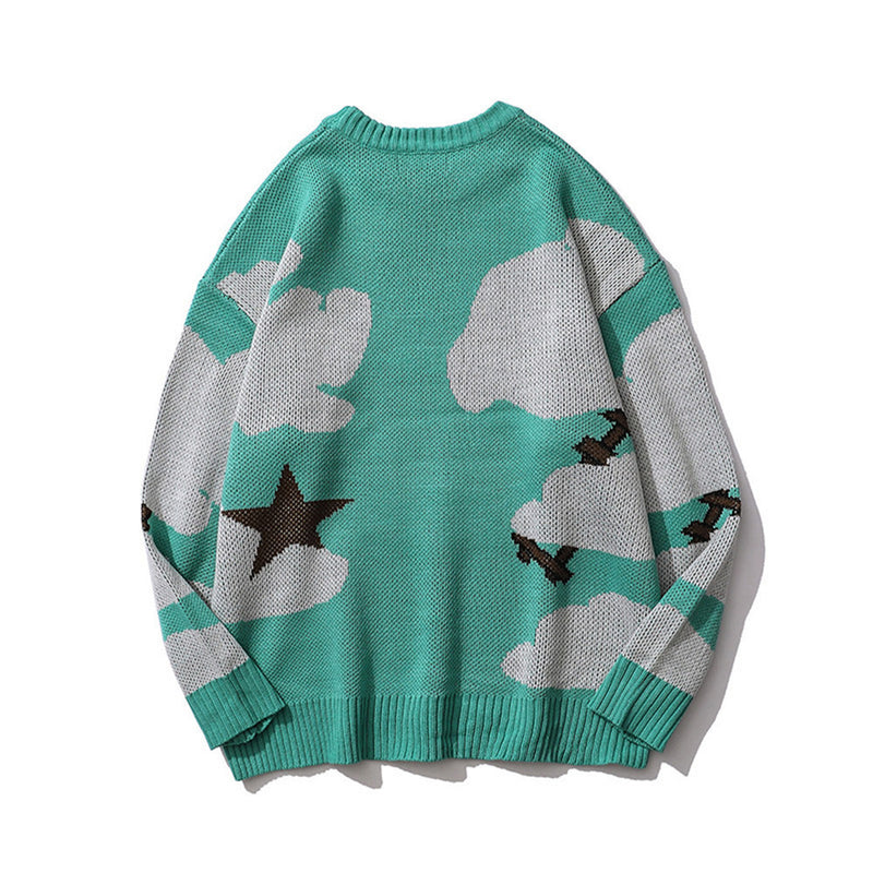 Men Sweater Cartoon Character Jacquard Sweater Men Loose Pullover