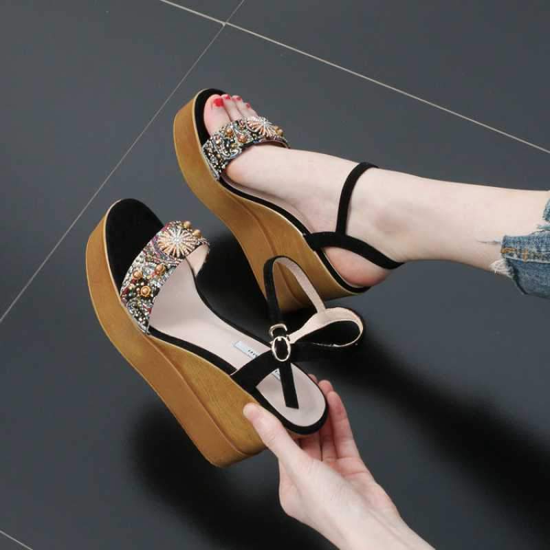High Heels Slides Summer Fashion Platform Heel Platform Ankle-Strap High Heels