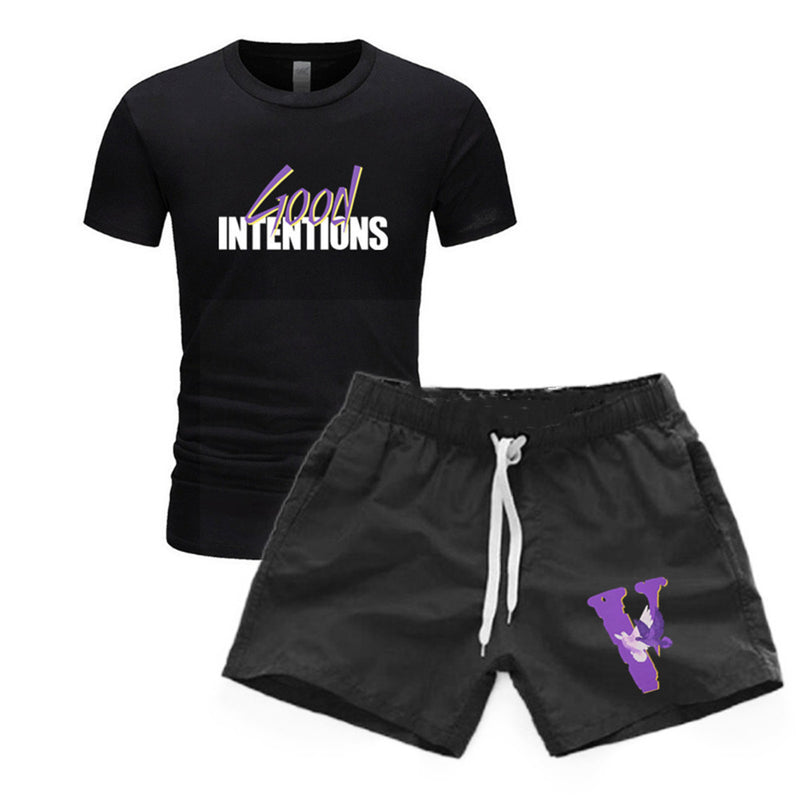 Vlone T Shirts & Shorts 2 Piece Set Men'S Short Sleeve Sports Beach