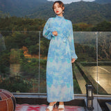 Coachella Music Festival Outfits Dress Printed Sea Vacation Long Dress Vintage Long Sleeve