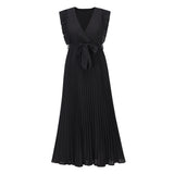 Emerald Green Dress Solid Color Sleeveless Pleated Chiffon