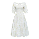 Coachella Music Festival Outfits Summer Square Collar Backless Lantern Floral Women's Dress