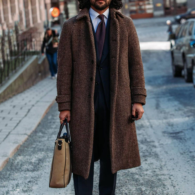 Men Winter Coats Man Fall Outfits Coat Solid Color Loose Long Men 'S Woolen Coat