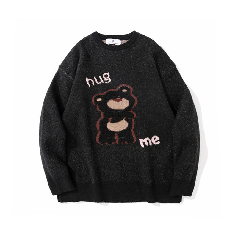 Men Sweater Cartoon Bear Embroidery Knitwear Men's Street Fashion Loose