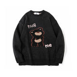 Men Sweater Cartoon Bear Embroidery Knitwear Men's Street Fashion Loose