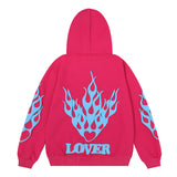 Kanye West Sunday Service Hoodie Autumn And Winter Lover Letter Three-Dimensional Flame Puff Print Velvet Padded Hooded Sweatshirt