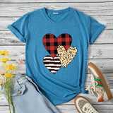 Valentine's Day T Shirts Couples Autumn Leopard Plaid Pullover Short Sleeve T-shirt