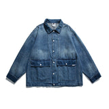 Men Denim Jackets Campus College Style Youth Cool Gradient Color Jacket