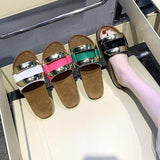 Women Open Toe Sandals Flats Platform Slippers Summer Fashion Metal Buckle Flat Heel Sandals