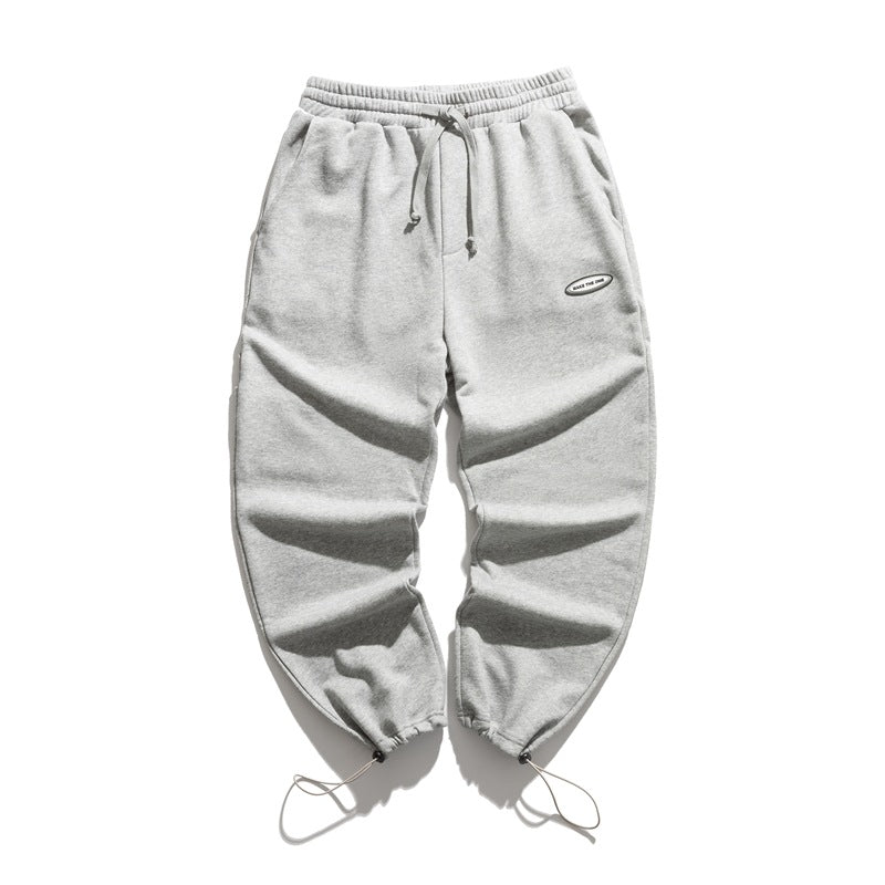 Man Fall Outfis Vintage Solid Color Sweatpants Loose Wide Leg Leisure Drawstring Jogger Pants