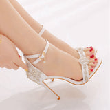 Nude Heels for Wedding Stiletto High Heel Sandals Wedding Shoes