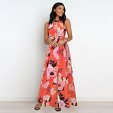 Nine Britton Dress Halter Cut-out Split Sexy Floral