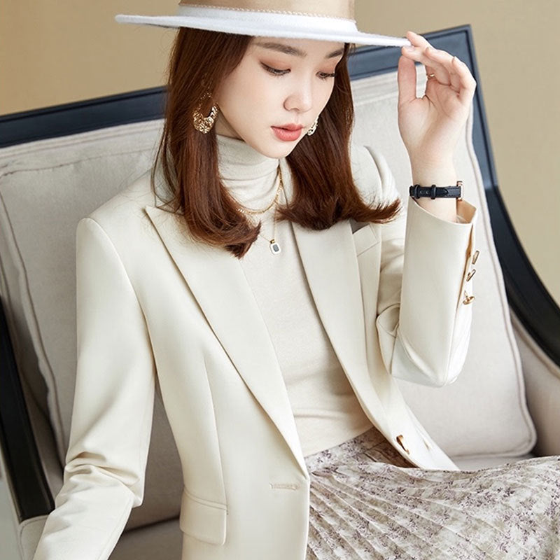 Interview Suit Women Beige Blazer Women Casual Autumn Suit