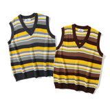 Men Sweater Mixed Color Stripe V-neck Sweater Vest Men's Street Waistcoat