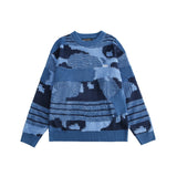 Men Sweater Color Block Flocking Sweater Men's Pullover