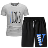 Vlone T Shirts & Shorts 2 Piece Set Men 'S Summer Printed Sports Short-Sleeved T-Shirt Set