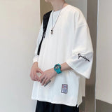 Men T-Shirts Three-Quarter Sleeve Loose Ice Silk