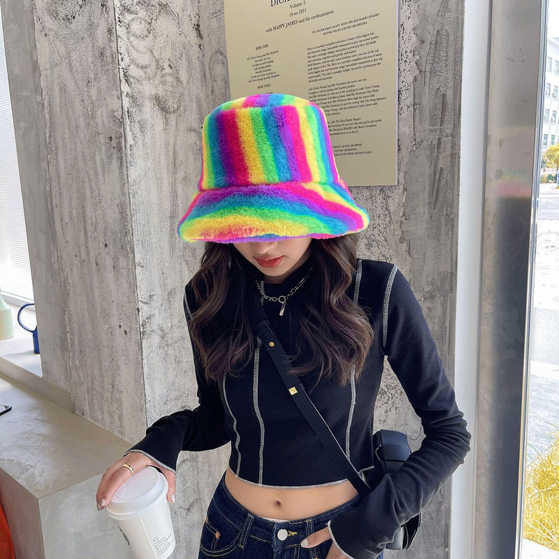 Vintage Check Bucket Hat Lamb Wool Bucket Hat