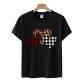 Valentine's Day T Shirts Couples Color Leopard Print Heart Printing Pullover Short Sleeve T-shirt