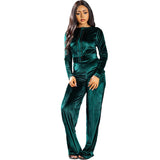 Velour Tracksuit Gold Velvet Long-Sleeve Zipper Trousers Two-Piece Set