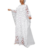 African Dashiki Dress Women's Dress Embroidered Flowers Mesh round Neck Loose