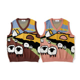 Men Sweater Cartoon Jacquard Sleeveless Sweater Vest Men's Coat