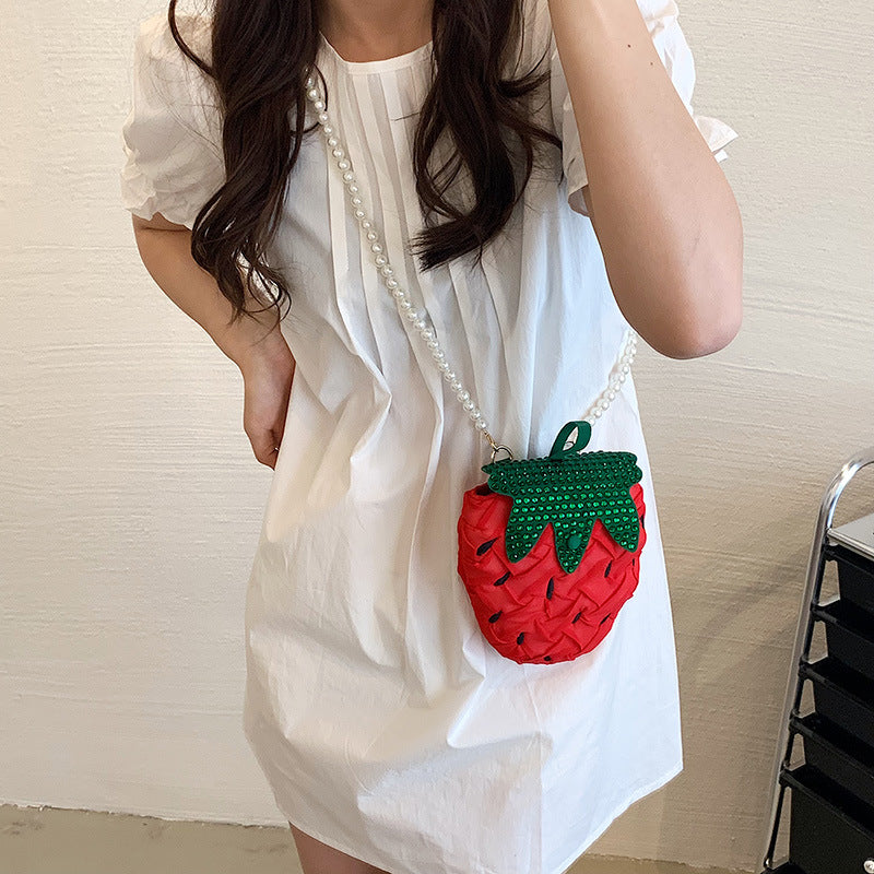 Strawberry Bags Strawberry Shape Bag Pearl Chain One Shoulder Crossbody