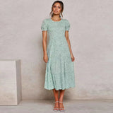 Coachella Music Festival Outfits Spring/Summer round Neck Rayon Printed Ruffled Dress