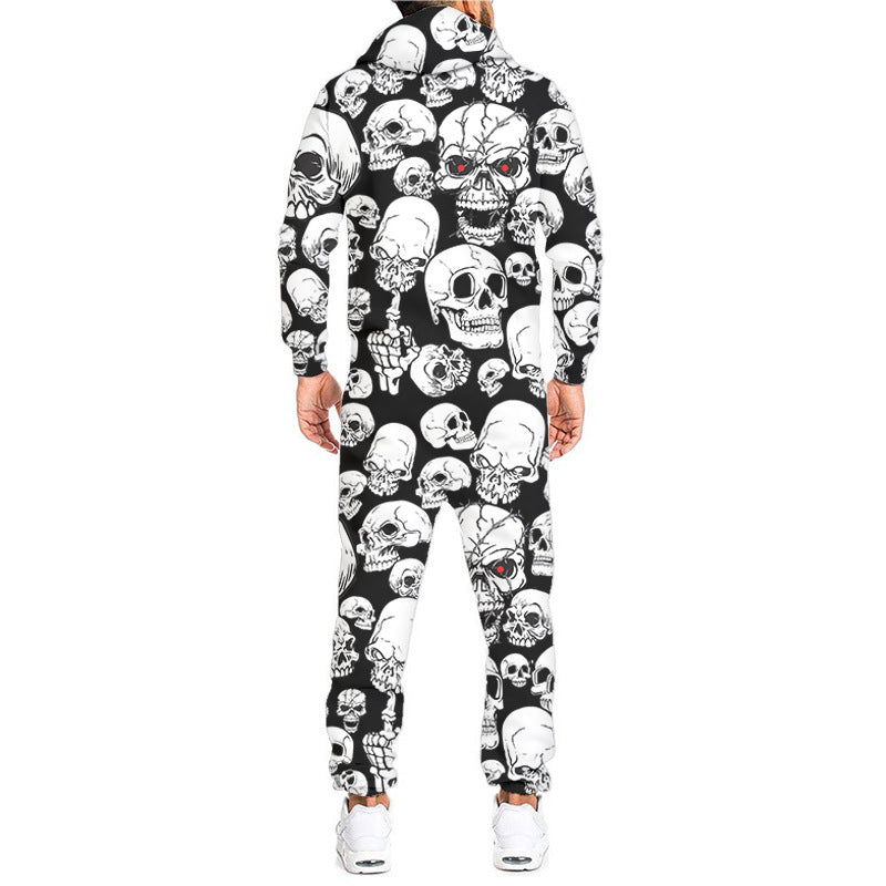 Skull Apparel 3D Printed Jumpsuit Zipper Hoodie Skull Loose
