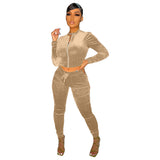 Velour Tracksuit Velvet Fabric Pocket Zipper Leisure Sports Suit