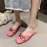 Finn Chain Pointed Toe Mule Spring Mules Half Slippers Women's Metal Buckle Slip-on Lazy Flat Pumps