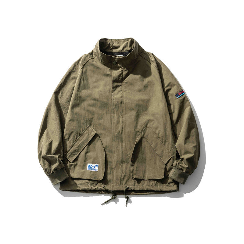 Man Fall Outfis Autumn Men's Letter Tooling Jacket Men Loose Stand Collar Coat