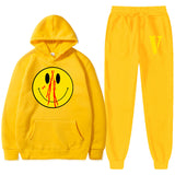 Vlone Hoodie & Pants 2 Piece Men'S Spring And Autumn Print Smiley Pullover Sweater