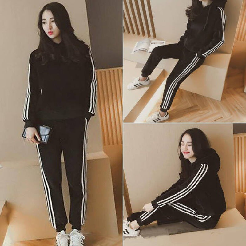 Velour Tracksuit Gold Velvet Fall Winter Hooded Suit Female Brushed Hoody Leisure Sports Two-Piece Suit