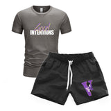 Vlone T Shirts & Shorts 2 Piece Set Men'S Short Sleeve Sports Beach