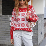 Women Pullover Knit Sweater Christmas Sweater Women's Autumn and Winter Snowflake Sweater Holiday Coat