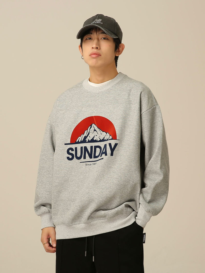 Men Sweatshirts Retro Crew Neck Sweater Loose Slimming