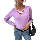 Women Pullover Knit Sweater Autumn and Winter Chest Front Cross Straps Hollow Sweater Sexy Sweater for Women