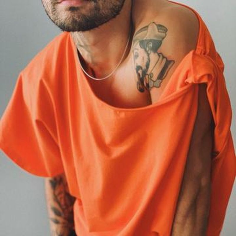 Rave Outfits Men T Shirt Personality Slant Shoulder Irregular Sleeve