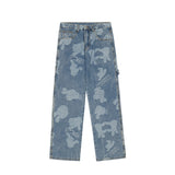 Man Fall Outfits Hip Hop Retro Loose Casual Wide Printed Straight Jeans for Men and Women