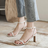 Nude Block Heels Sandals Women's Summer Chunky Heel Roman Shoes High Heels
