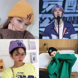 Yankee and Dogers Winter Hat Woolen Cap Women's Autumn and Winter Warm Hat Yellow Knitted Hat